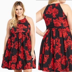 Black and red floral print dress